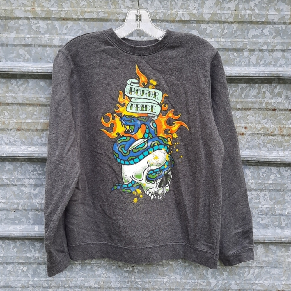 Thick Skull & Flames Graphic Logo Joe Boxer Sweatshirt